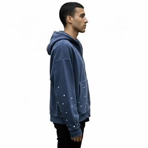 Custom Winter Solid OEM Service Hot Pressing Diamond Cropped Acid Wash Rhinestone 100% Cotton Fleece Quick Dry - Product Image 3