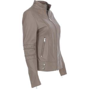 Femmes haut tendance personnalisé automne hiver vestes en cuir solide col tournant conception manches longues respirant doublure en Satin - Product Image 2