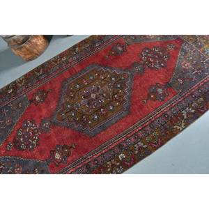 Alfombra turca vintage, diseño de retazos clásico rojo y azul, 4x8,5 pies, área grande de lana, látex para adolescentes, alfombra para habitación de pasillo - Product Image 5