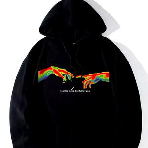 Sudadera con capucha con cordón de bolsillo de canguro para hombre de peso pesado con forro térmico ecológico de algodón 100% para estampado de mano con eslogan de invierno - Product Image 1