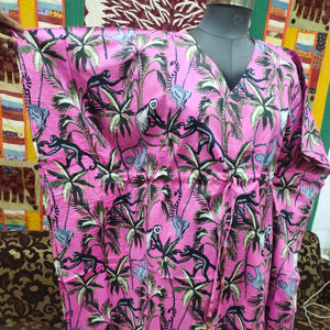 Handmade Cotton Pink <b>Kaftan</b> Maxi <b>Dress</b> for <b>Women</b> V-neck Loose Fit Breathable Natural Waistline Plus Size Beachwear Bridesmaid - Product Image 1