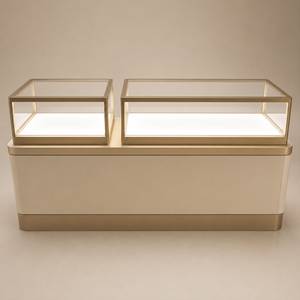Vitrina de Exhibición de Joyería en Color Blanco Crema con Detalles en Dorado, Mueble de Exhibición con Cajones para Tienda - Product Image 4