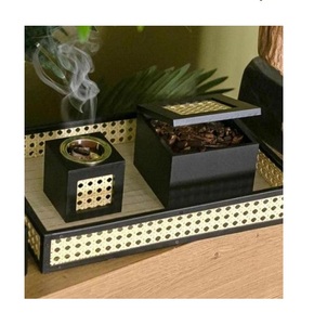 Juego de Regalo Religioso Árabe para Ramadán, Quemador de Incienso Eléctrico de Madera con Incrustaciones de Madreperla, Bandeja para Bakhoor, Rosa, Té, Oud, Incensario de Oriente Medio - Product Image 1