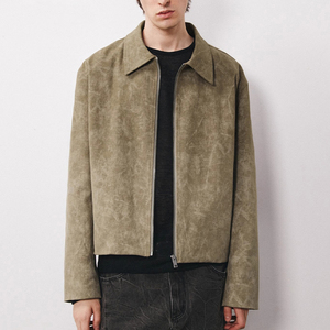 Wholesale 100% Suede Coats Outdoor Soft Vintage Zipper Stylish New Design Vintage Pu Leather <b>Jacket</b> <b>Men</b> - Product Image 1