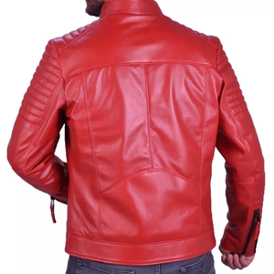 Grande demande Veste en cuir véritable d'agneau rouge Style motard classique Blouson en cuir Manteau pour hommes - Product Image 2