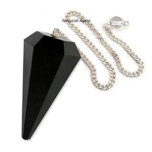 Venta al por mayor de piedras preciosas de ágata natural obsidiana negra cristal facetado péndulo curativo péndulo facetado para la venta - Product Image 4