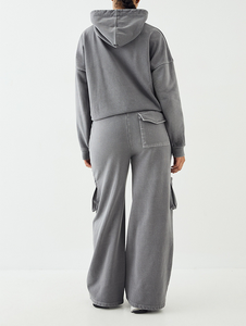 Survêtement pour femme en coton lourd de taille européenne, poches cargo, motif imprimé vintage, délavé, décontracté, jogging - Product Image 4