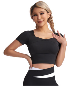 Yoga athlétique pour femmes à manches courtes Fitness Compression serré Gym Crop hauts entraînement chemise athlétique - Product Image 3