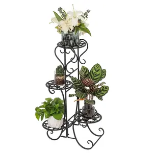 Mid century modern Home and garden decoration 2 pack black metal flowerpot holder adjustable plant stand four tier stand