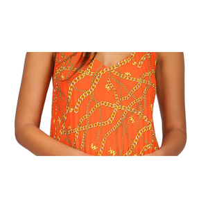 Top Canotta da Donna Michael Kors X-Small Arancione Plissettato in Raso Intrecciato con Stampa a Catena Traspirante - Product Image 5