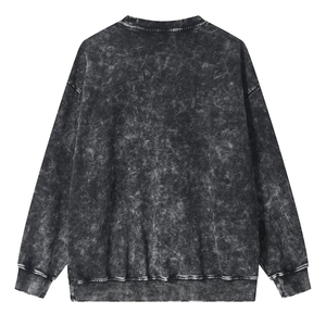 Sudadera de hombre de algodón 100% de 360 g, negra, holgada, con efecto desgastado, lavado ácido y decoloración solar, estilo streetwear con hombros caídos - Product Image 2