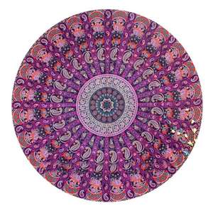 Nappe ronde indienne Mandala tapisserie ronde Hippy Gypsy coton tapis de Yoga Boho Chic plage Wrap avec frange - Product Image 6