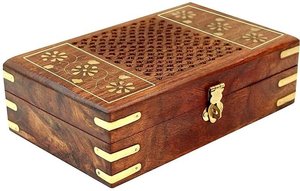 Fabricante de joyero de madera hecho a mano con incrustaciones de hueso de perla madre forma Rectangular caja de exhibición de mesa patrón cuadrado - Product Image 2