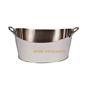 Bacs à boissons en acier inoxydable Bordure en cuir Conception luxueuse Seau à bouteille de vin en métal poli miroir pour la fête de mariage - Product Image 5