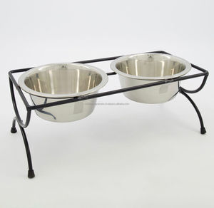 Hierro forjado elevado medio comedor doble elegante 1L/2L Material de PC mascota perro/gato alimentador soporte automático elevado alimentación comida agua - Product Image 1