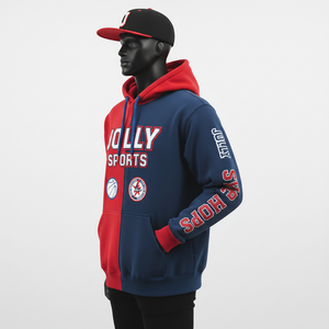 Sudadera Básica de Felpa Suave de 320 g/m², Dos Tonos Rojo y Azul Marino, Estilo Panel, Opciones de Impresión y Bordado con Logotipo Personalizado - Product Image 4