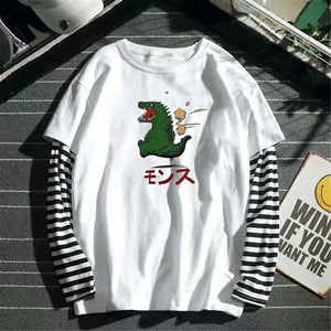 Camiseta Moderna a Rayas con Estampado Patchwork para Hombre, Tops Holgados de Otoño, Camiseta de Manga Larga Lisa para Chico, Camiseta Japonesa de Moda Gótica - Product Image 6