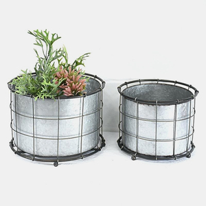 Tin Metal <b>Galvanized</b> <b>Planter</b> Set of 3 with Handle - Product Image 4