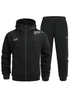 Acheter en gros Logo personnalisé hommes hiver survêtement poids lourd pleine fermeture éclair à capuche avec motif solide écologique grande taille ensembles - Product Image 5