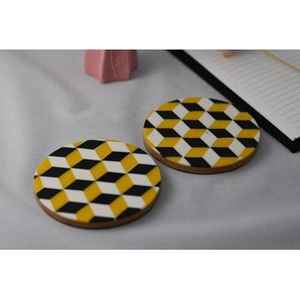 Tapis de sous-verres gris incrustation d'os de conception de motif carré de Style classique de haute qualité avec boîte de rangement pour la décoration de la maison ou du bureau - Product Image 3