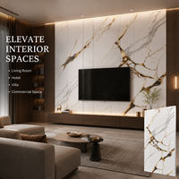 Panneau mural en PVC brillant MORLENX, imitation marbre blanc ivoire doré UV, pour la décoration de salons de luxe, d'hôtels et de villas