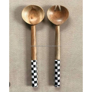 FestivaHue Ensemble de cuillères en bois de manguier artisanal Poignées en émail multicolore Dîner de fête Cadeau idéal pour les ensembles d'outils de cuisine - Product Image 1