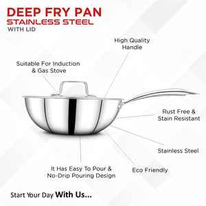 Poêles à frire avec couvercle Poignée rivetée en acier inoxydable Conception durable Batterie de cuisine de qualité alimentaire Nettoyage facile Exotique Argent Brillant - Product Image 6