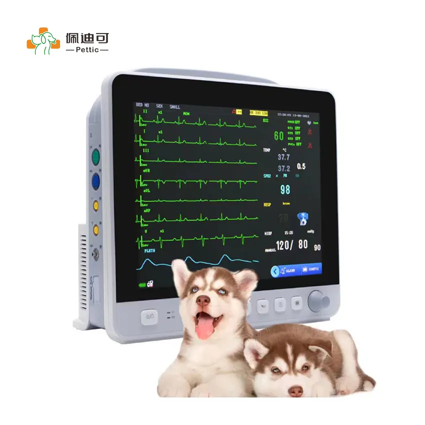 Animais PETTIC Veterinária veterinária Suprimentos Multi-Parâmetro ECG NIBP RESP TEMP SPO2 Monitor Veterinário HR