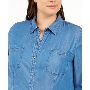 เสื้อเชิ้ตชัมเบรย์ไซส์ XX-Large สีน้ำเงินเดนิม ผ้าไหมถัก สีพื้น เรียบง่าย สำหรับสุภาพสตรีทำงาน เสื้อผ้าฤดูใบไม้ร่วง แบรนด์ Charter Club - Product Image 3