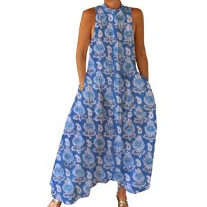 Mono sin Mangas 100% Algodón con Estampado Floral Hecho a Mano, Ropa de Calle Transpirable, Comodidad Duradera, Estilo Atemporal BPJS030 - Product Image 1