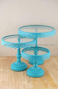 Soporte para pastel de cristal azul cielo con soporte de Metal para fiesta de cumpleaños y decoración de aniversario vajilla redonda y soporte para pastel - Product Image 5