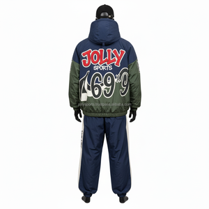 ชุดเสื้อกันลมผ้าไนลอนพรีเมี่ยมขนาดใหญ่พิเศษเซตเสื้อกันลมสำหรับเล่นกีฬาแบบซิปทั้งชิ้นดีไซน์บล็อกสีฟ้าสีเหลือง - Product Image 2