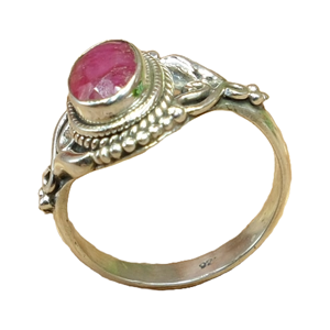 แหวนเงินแท้ 925 ประดับพลอยทับทิมธรรมชาติทรงรี ทำด้วยมือ |   เครื่องประดับดีไซน์ลายดอกไม้สไตล์วินเทจสำหรับผู้หญิง - Product Image 1