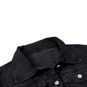 2022 Custom Designs Men's High Quality Black Denim Jacket Washable Fitted Jeans Jacket with <b>Snap</b>-Down Stand Collar - Product Image 3