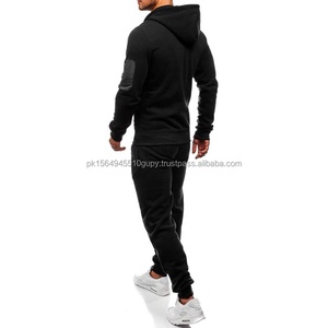 2025 Conjunto de pantalones de chándal y sudaderas con capucha de peso pesado para hombre, Jogger negro, manga larga, conjuntos de chándal con cremallera lisa, artículo de gran oferta de alta calidad - Product Image 3