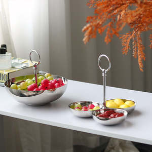 Plateau de service en métal à 3 compartiments pour fruits, collations, fruits secs, table à manger, décoration de la maison, cadeau, hôtel, restaurant, ensemble de présentation, grand format XL - Product Image 2