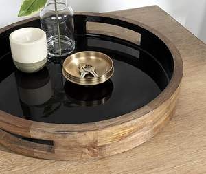 Plateau d'appoint rond moderne de 15 pouces en bois naturel et noir écologique pour la décoration de la ferme - Product Image 3