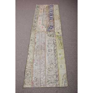 Vintage Turkish <b>Runner</b> Rug 2,3x7,3 ft, Blue <b>Green</b> Bordered Wool Rug - Product Image 1