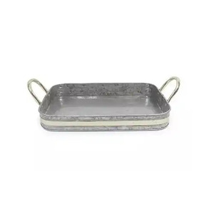 Rectangle Galvanized Serving <b>Tray</b> With Handles for Home and Hotel Tabletop <b>Snacks</b> & Drinks Serving <b>Tray</b> Handmade - Product Image 1