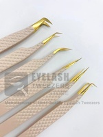 Pince à cils japonaise durable en acier inoxydable à poignée diamantée Nude Gold Private Logo Pince à cils à volume pointu sans fibres