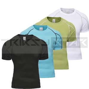 Camiseta deportiva de verano de compresión para hombre, ropa deportiva elástica transpirable de secado rápido de algodón 100% para correr, entrenamiento de gimnasio - Product Image 2