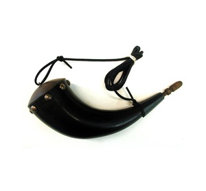 Corne de buffle en poudre, artisanat, corne naturelle, véritable corne pour ceinture en cuir avec embout en laiton et couvercle en bois - Product Image 1