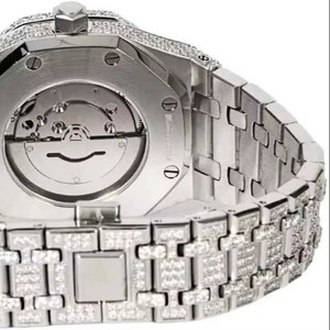 Reloj de esqueleto Hip Hop exclusivo para hombre con ventana de esfera de vidrio Octágono VS Moissanite y correa de acero inoxidable de 20mm - Product Image 3