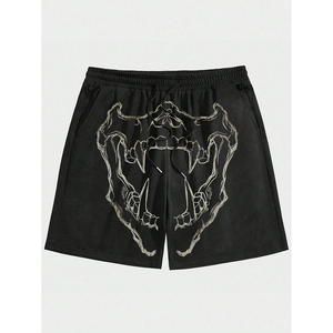 Customized Logo 100% Polyester Boys' Short Casual Quick Dry Lightweight Goth Men Mouth Print <b>Drawstring</b> Waist Shorts - Product Image 3