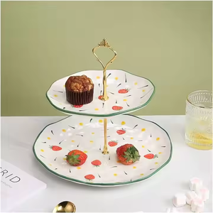 Accesorios de utensilios de cocina Soporte de pastel metálico 2 niveles Soporte de fruta no inoxidable y lavable Soporte de pastel de madera de metal caliente personalizado de fábrica - Product Image 4