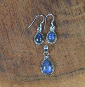 925 argent Sterling Labradorite pierres précieuses boucles d'oreilles pendentif ensemble bijoux à la main en argent Boho Style bijoux pour femmes cadeau de mariage - Product Image 3