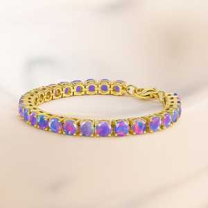 Natural Lavender <b>Opal</b> Tennis Bracelet 925 Sterling Silver 14K Gold Plated Fire Gemstone Jewelry - Product Image 5