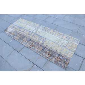 Alfombra Turca Vintage de 2.6x6.6 pies, Alfombra de Pasillo Azul y Marrón con Diseño de Patchwork, Alfombra de Lana con Respaldo de Látex, Ecológica - Product Image 2