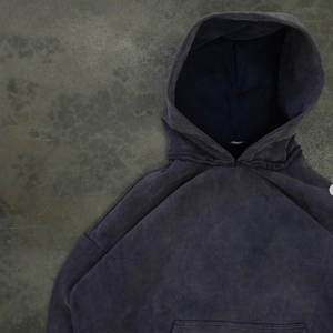 Vintage Sun Faded Distressed 100% Cotton French Terry <b>Hoodie</b> <b>Men</b> Drop Shoulder 500gsm Acid Washed Cropped Retro Print Pattern - Product Image 5