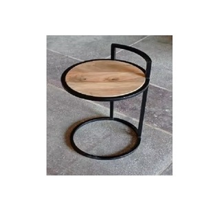Práctica mesa de centro lateral de madera redonda con soporte de metal - Product Image 1
